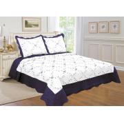 King Size Quilt Set with Navy/white bordered embroideries