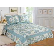 Twin size quilt set-blue pink flower