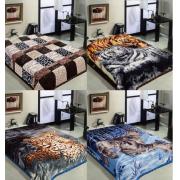 Queen Size Printed 2 PLY Animal Blanket Set-assorted color