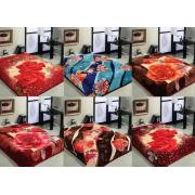 Queen Size Printed 2 PLY Flower Blanket Set-assorted color