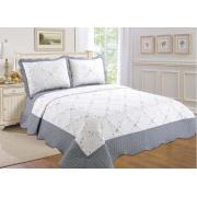 King Size Quilt Set-Silver/White bordered embroidery