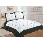 Full/Queen Quilt Set with Charcoal Color bordered embroideries 