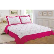 Twin Size Quilt Set-white/hot pink bordered embroideries