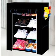 Larger Size 4-Tier Shoe Closet with Fabric Cover-Black Color-27.1
