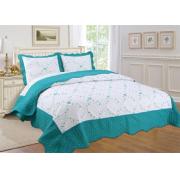 Hunter Green Twin Size Quilt Set with Bordered Embroideries