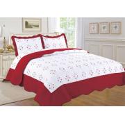 King Size Quilt Set Christmas red and Extra White Color with bordered embroideries