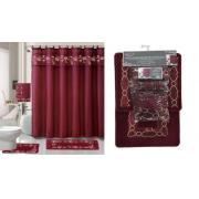 #1410-burg,18-PC Embroidered Bath Mat Set-burgundy color-6 Sets/cs