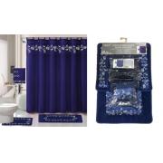 #1410-navy,18-PC Embroidered Bath Mat Set-navy color-6 Sets/cs
