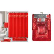#1410-red,18-PC Embroidered Bath Mat Set-red color-6 Sets/cs