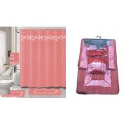 #1410-pink,18-PC Embroidered Bath Mat Set-rose color-6 Sets/cs