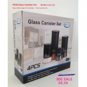  #940 Glass Canister Set, Gift Box, 4 Sizes, 4 pcs Set, Large Size-6sets/cs