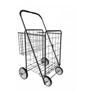 #NC-156-BK,Black L Size Dual Basket Shopping Cart with 4 Metal Wheels-3PCS/CS