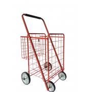 #NC161-RD, Heavy Duty Red L Size Shopping Cart with 4 Rubber Wheels and small basket-1PC/CS