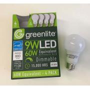 #48233, Greenlite 4PC 3000K 9W  (=60W) LED Light Bulb 24PCS/CS