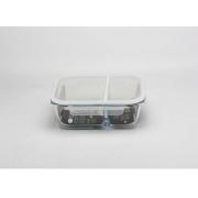 #9027, 1520ml/51OZ Dual Compartment Rectangle glass food container-12PCS/CS