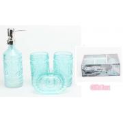 #1264, 4PC Blue Glass Soap Dispenser Set with Gift Pack-6 sets/cs