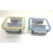 600ml/20.29OZ Dual-Compartment Square Glass Food Storage Container