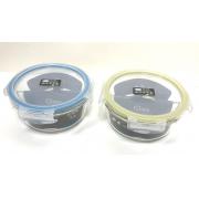 800ml/27OZ Dual-Compartment Round Glass Food Storage Container